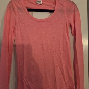 PINK Victoria's Secret Long Sleeve Scoop Neck Top - Pink Coral